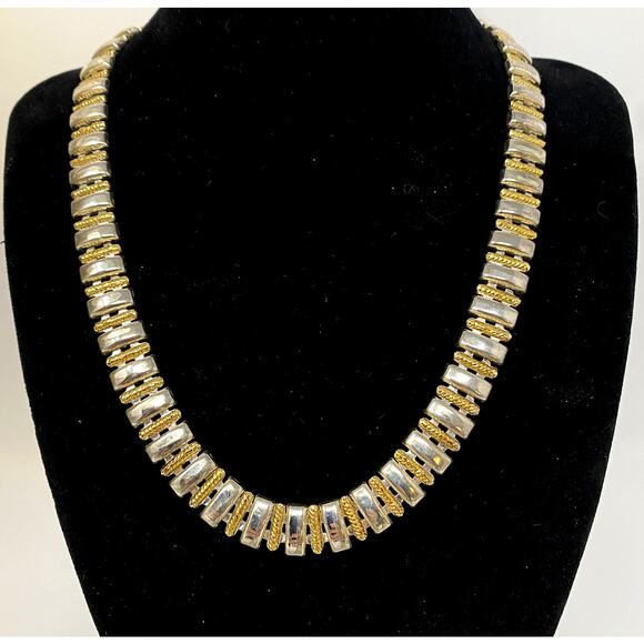 Vintage NAPIER 10k Gold Plated Silver Tone Linked Panel Chain Necklace Bold - Picture 1 of 8